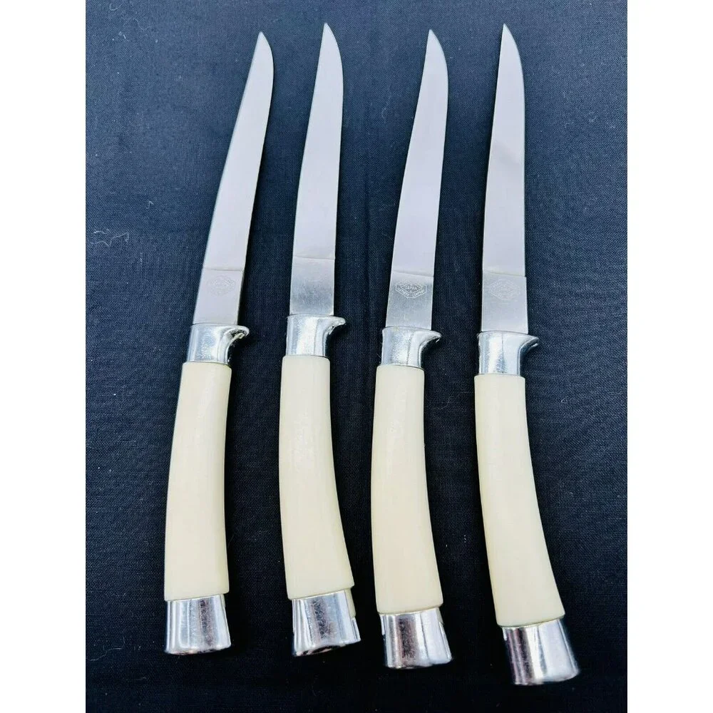 Royal Brand Federal Co Japan 4 Steak Knives Stainless Steel Celluloid Handle MCM